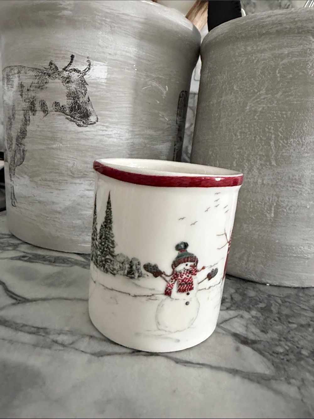 Williams Sonoma Small Earthenware Vintage Inspired Snowman Christmas Mug - Picture 3 of 7